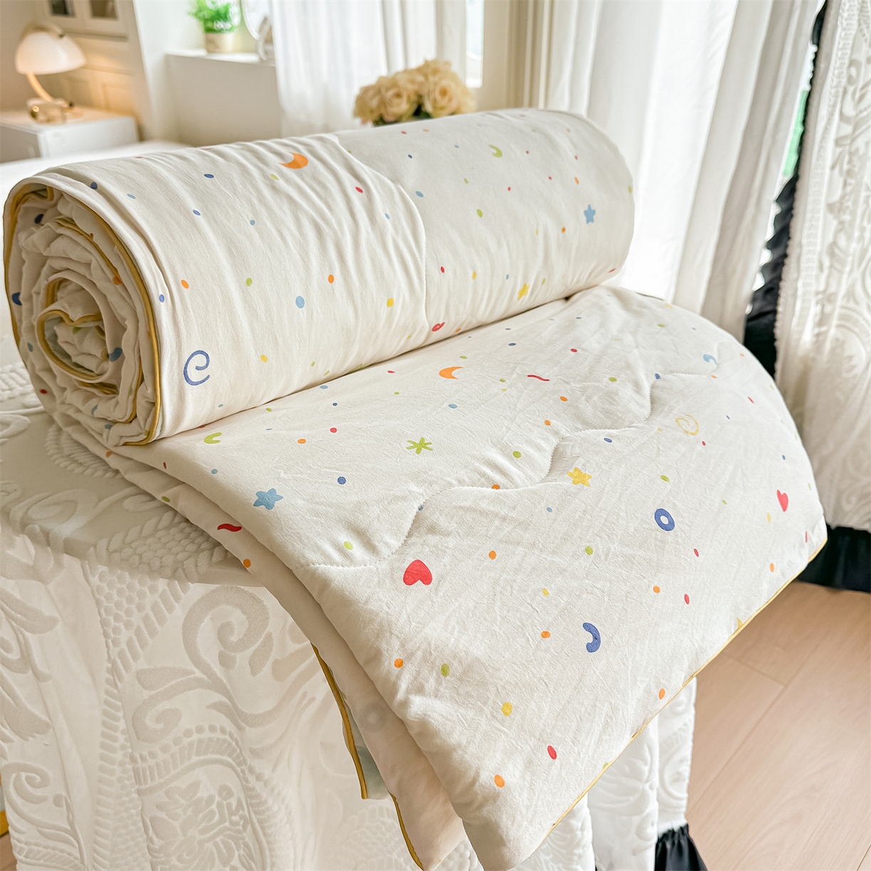 招财星家纺 2026新款A类水洗棉皱绉纱夏被空调被印花夏凉被子被芯（带质检报告买家秀） 星彩奶糖