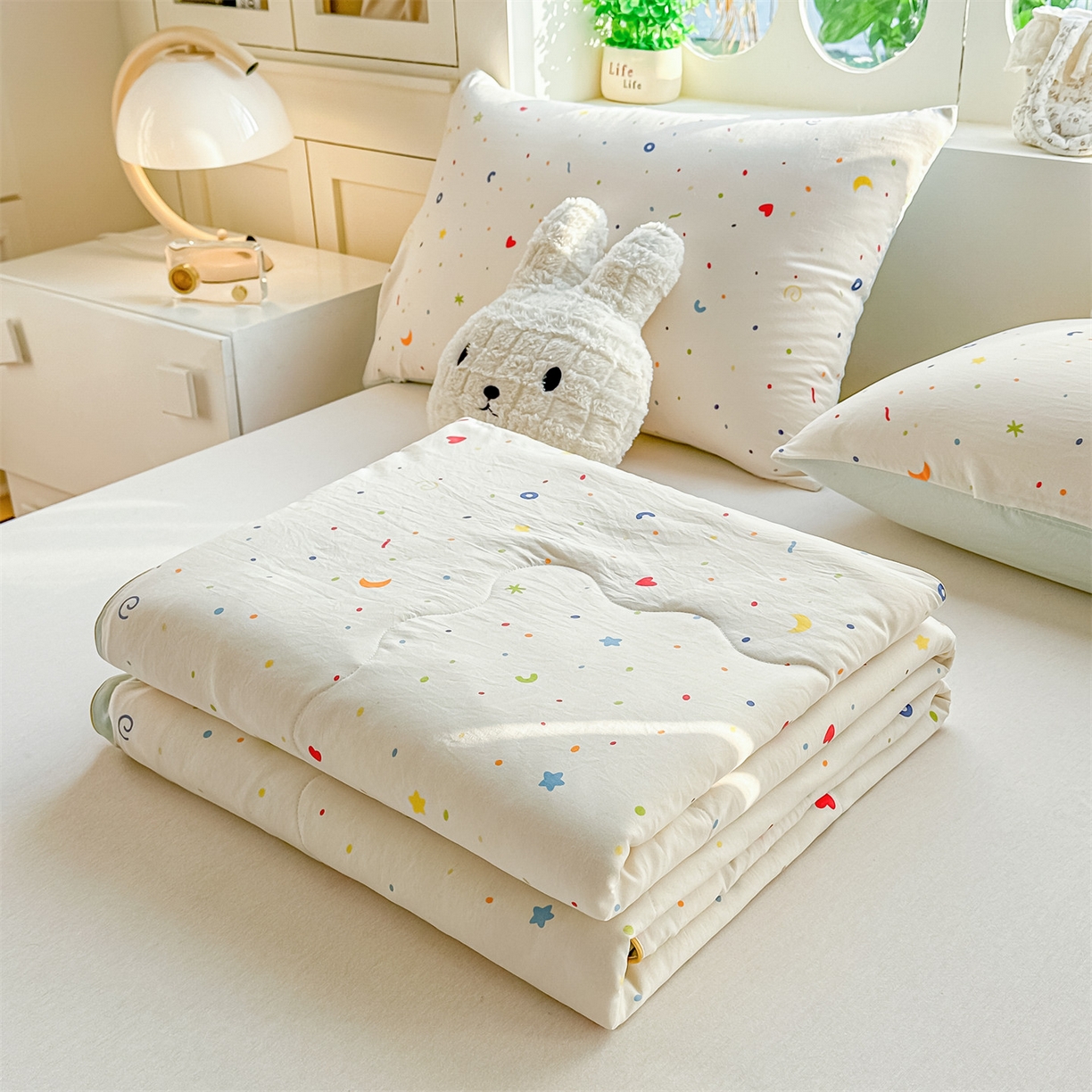 91家纺网 家纺一手货源 找家纺 招财星家纺 2026新款A类水洗棉皱绉纱夏被空调被印花夏凉被子被芯（带质检报告买家秀） 星彩奶糖