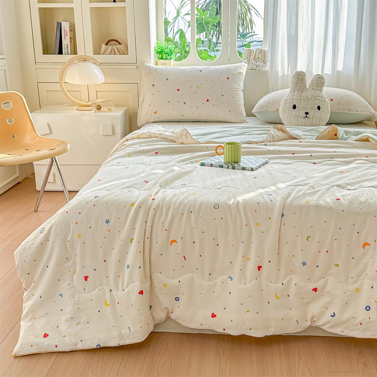 91家纺网 家纺一手货源 找家纺 招财星家纺 2026新款A类水洗棉皱绉纱夏被空调被印花夏凉被子被芯（带质检报告买家秀） 星彩奶糖