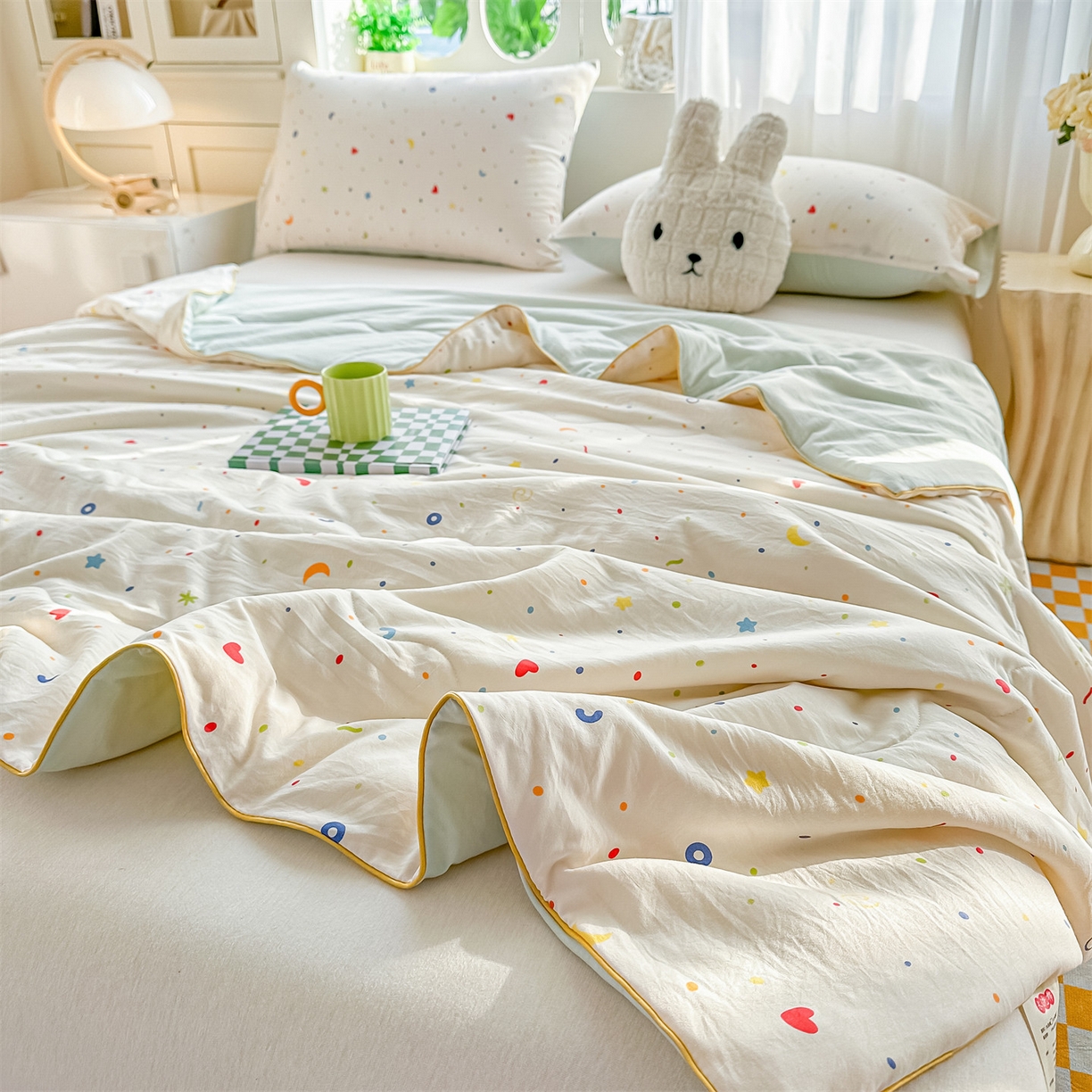 91家纺网 家纺一手货源 找家纺 招财星家纺 2026新款A类水洗棉皱绉纱夏被空调被印花夏凉被子被芯（带质检报告买家秀） 星彩奶糖