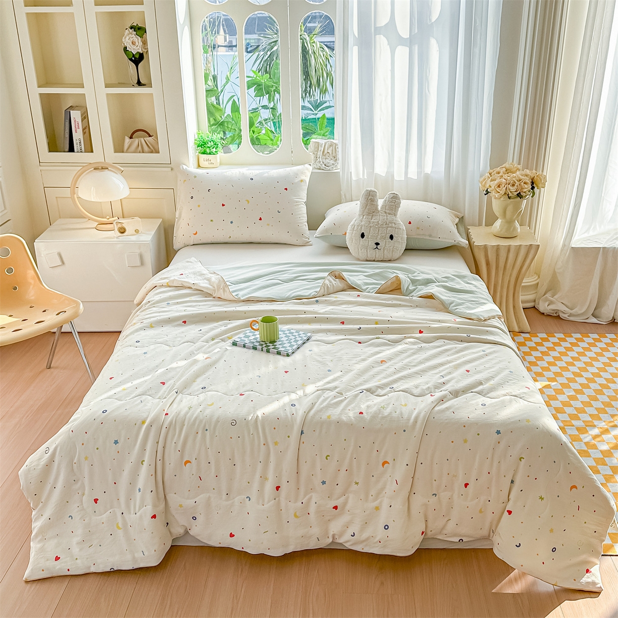 91家纺网 家纺一手货源 找家纺 招财星家纺 2026新款A类水洗棉皱绉纱夏被空调被印花夏凉被子被芯（带质检报告买家秀） 星彩奶糖