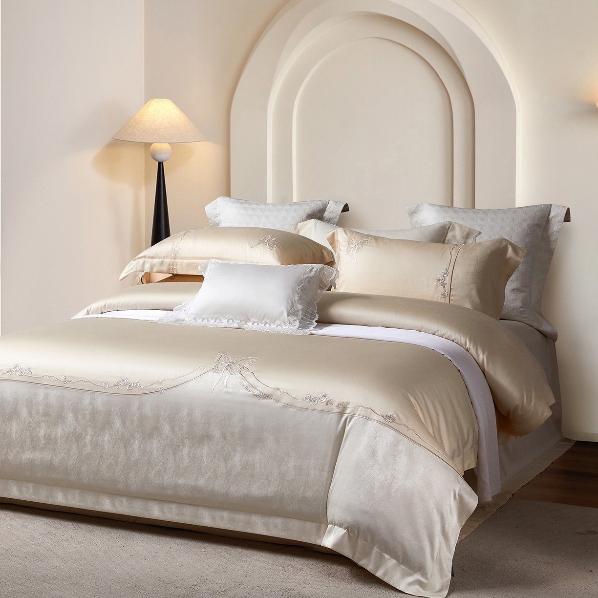 蒂爵 2026新款天丝棉提花四件套 香槟金