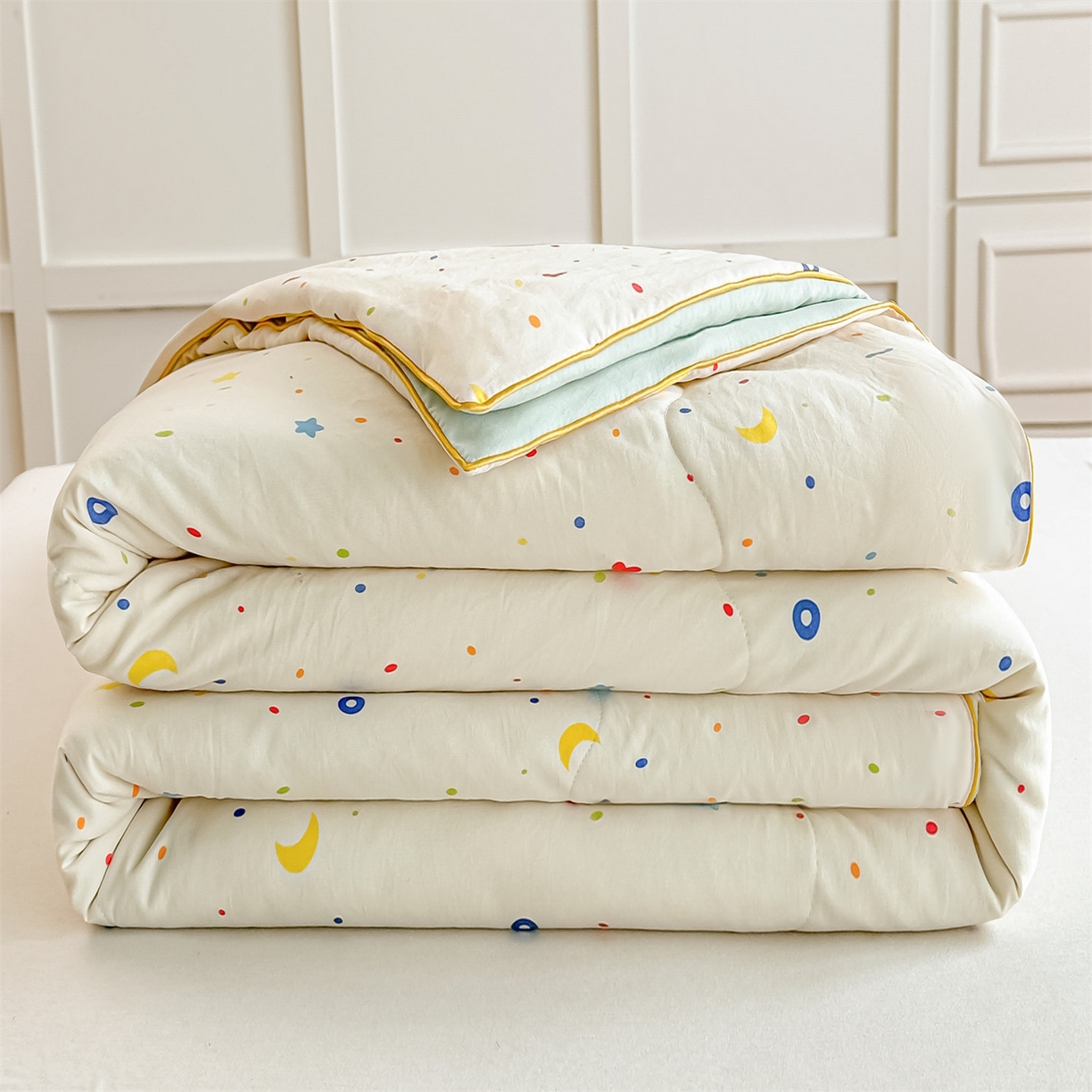 91家纺网 家纺一手货源 找家纺 招财星家纺 2026新款A类水洗棉皱绉纱夏被空调被印花夏凉被子被芯（带质检报告买家秀） 星彩奶糖