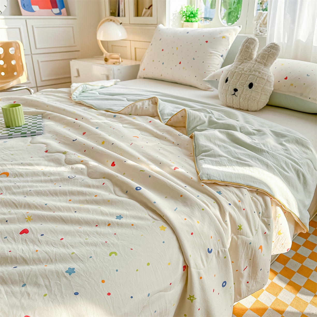 91家纺网 家纺一手货源 找家纺 招财星家纺 2026新款A类水洗棉皱绉纱夏被空调被印花夏凉被子被芯（带质检报告买家秀） 星彩奶糖