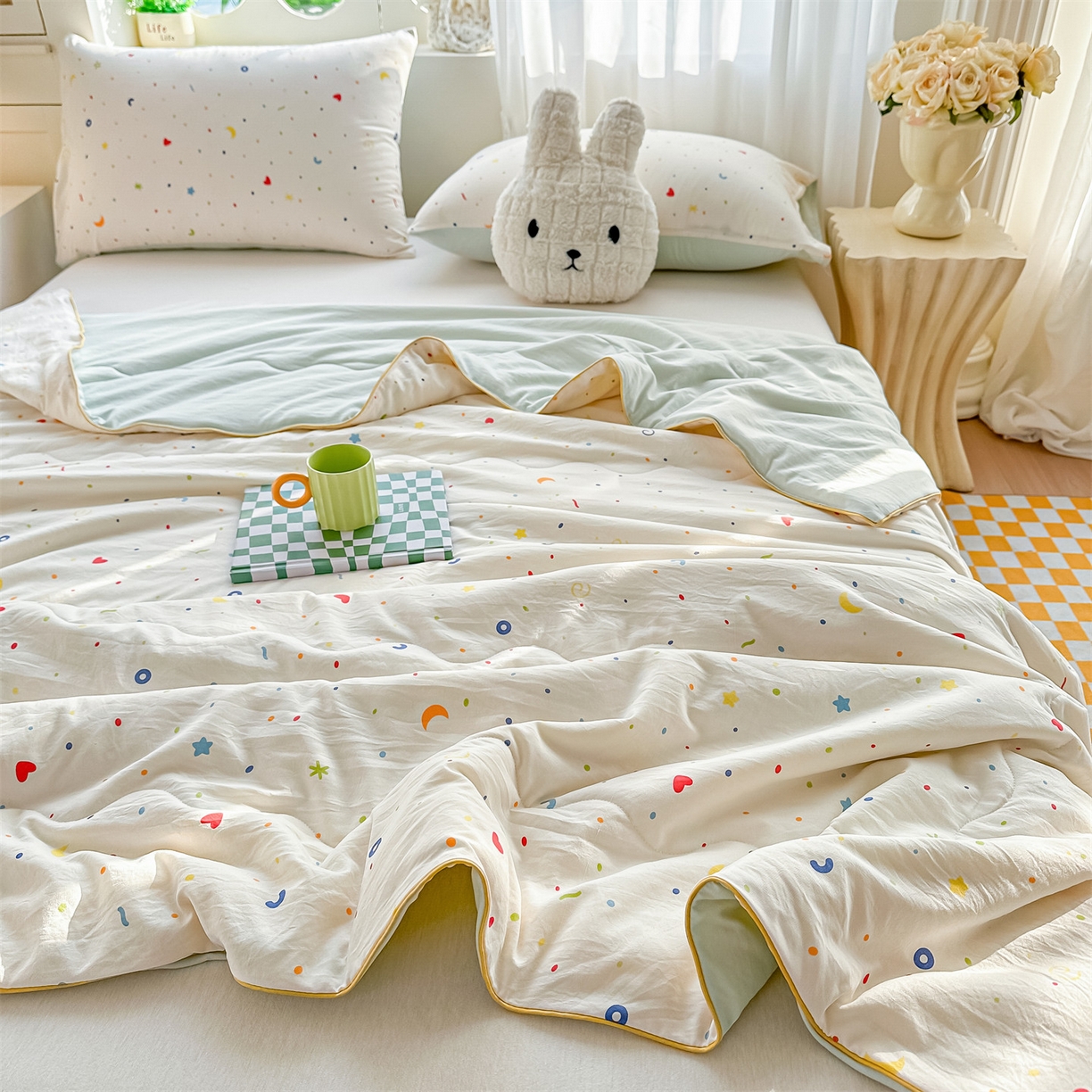 91家纺网 家纺一手货源 找家纺 招财星家纺 2026新款A类水洗棉皱绉纱夏被空调被印花夏凉被子被芯（带质检报告买家秀） 星彩奶糖