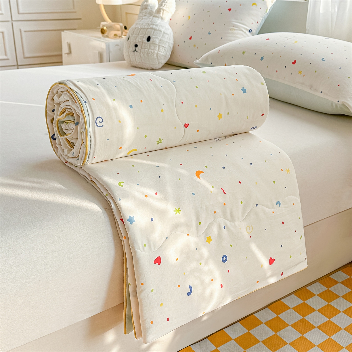 91家纺网 家纺一手货源 找家纺 招财星家纺 2026新款A类水洗棉皱绉纱夏被空调被印花夏凉被子被芯（带质检报告买家秀） 星彩奶糖