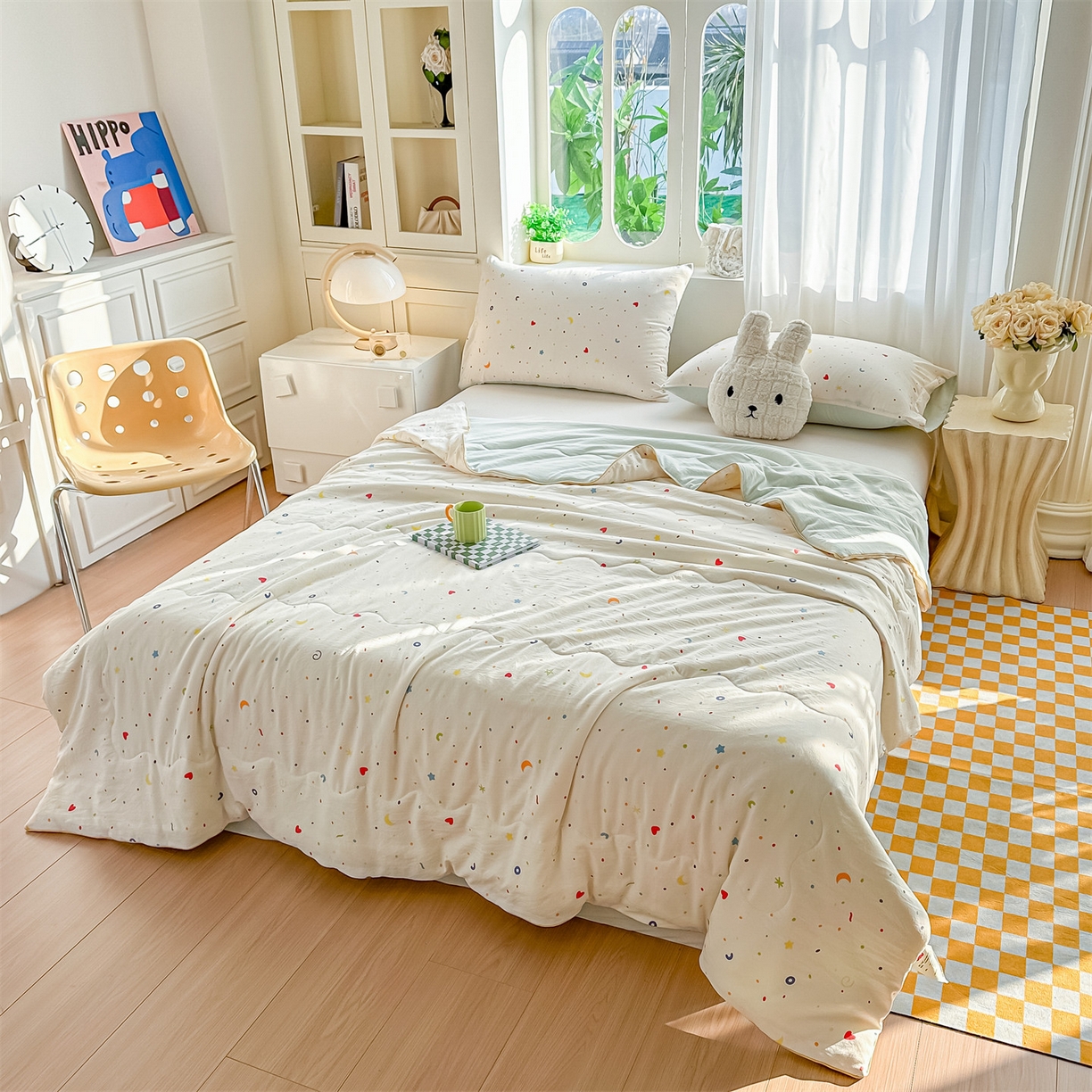 91家纺网 家纺一手货源 找家纺 招财星家纺 2026新款A类水洗棉皱绉纱夏被空调被印花夏凉被子被芯（带质检报告买家秀） 星彩奶糖