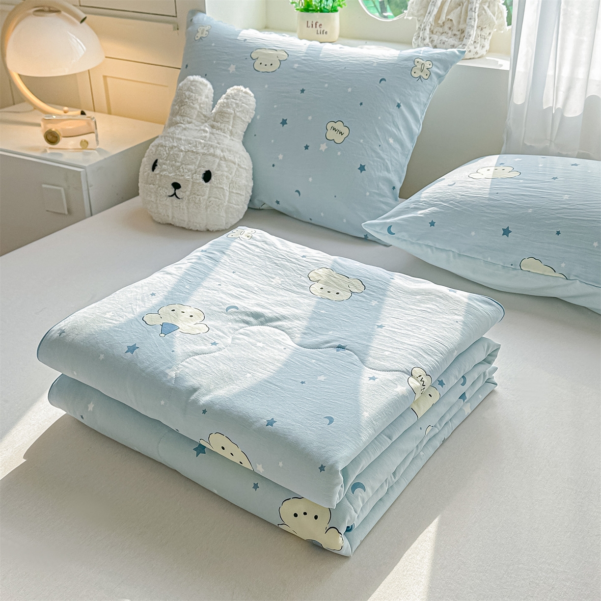 91家纺网 家纺一手货源 找家纺 招财星家纺 2026新款A类水洗棉皱绉纱夏被空调被印花夏凉被子被芯（带质检报告买家秀） 星空熊