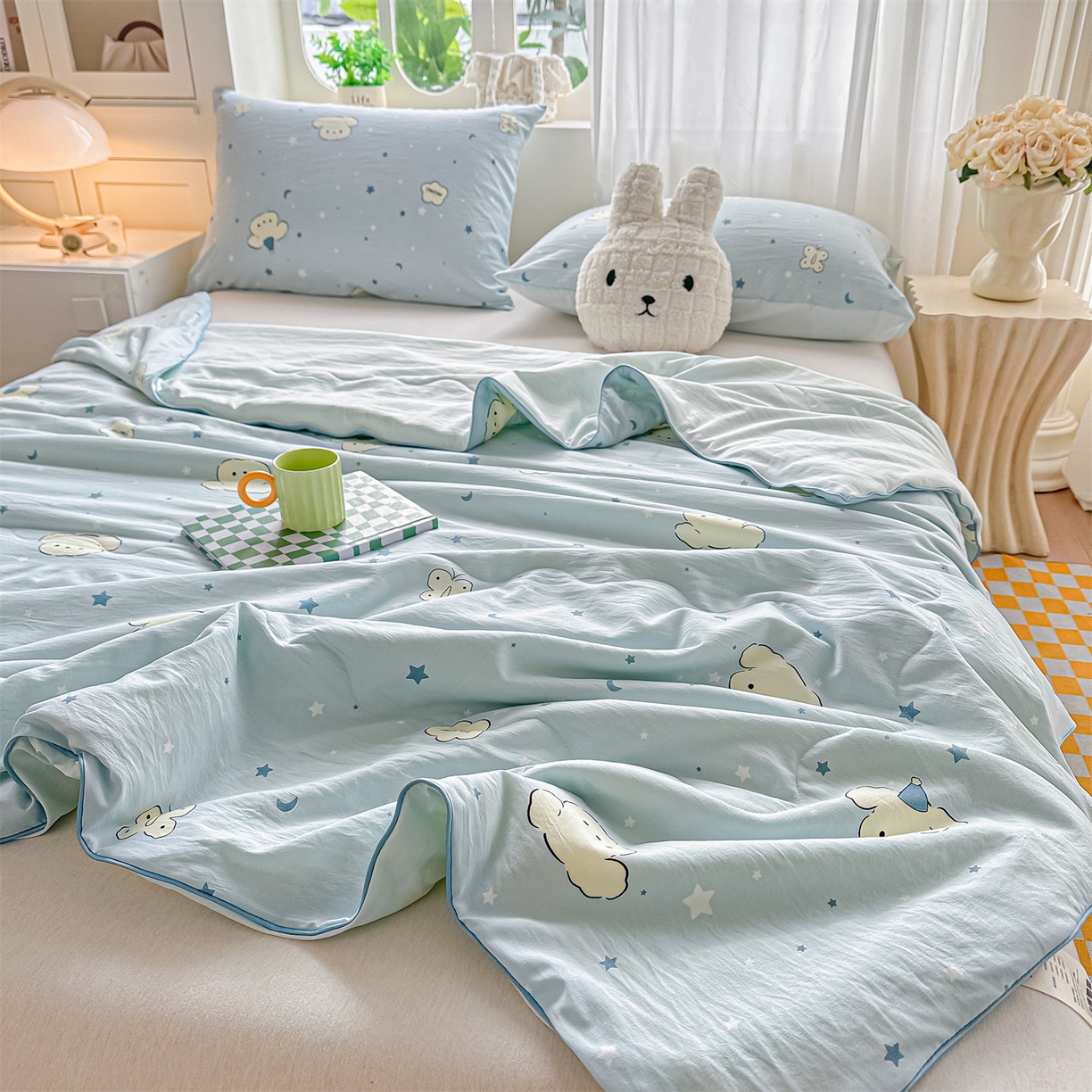 91家纺网 家纺一手货源 找家纺 招财星家纺 2026新款A类水洗棉皱绉纱夏被空调被印花夏凉被子被芯（带质检报告买家秀） 星空熊