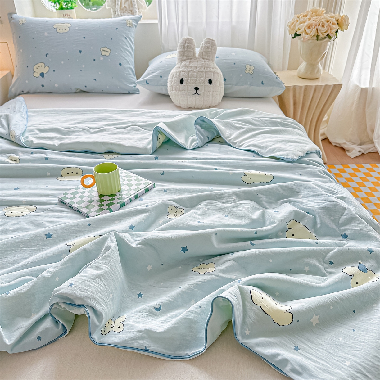 91家纺网 家纺一手货源 找家纺 招财星家纺 2026新款A类水洗棉皱绉纱夏被空调被印花夏凉被子被芯（带质检报告买家秀） 星空熊