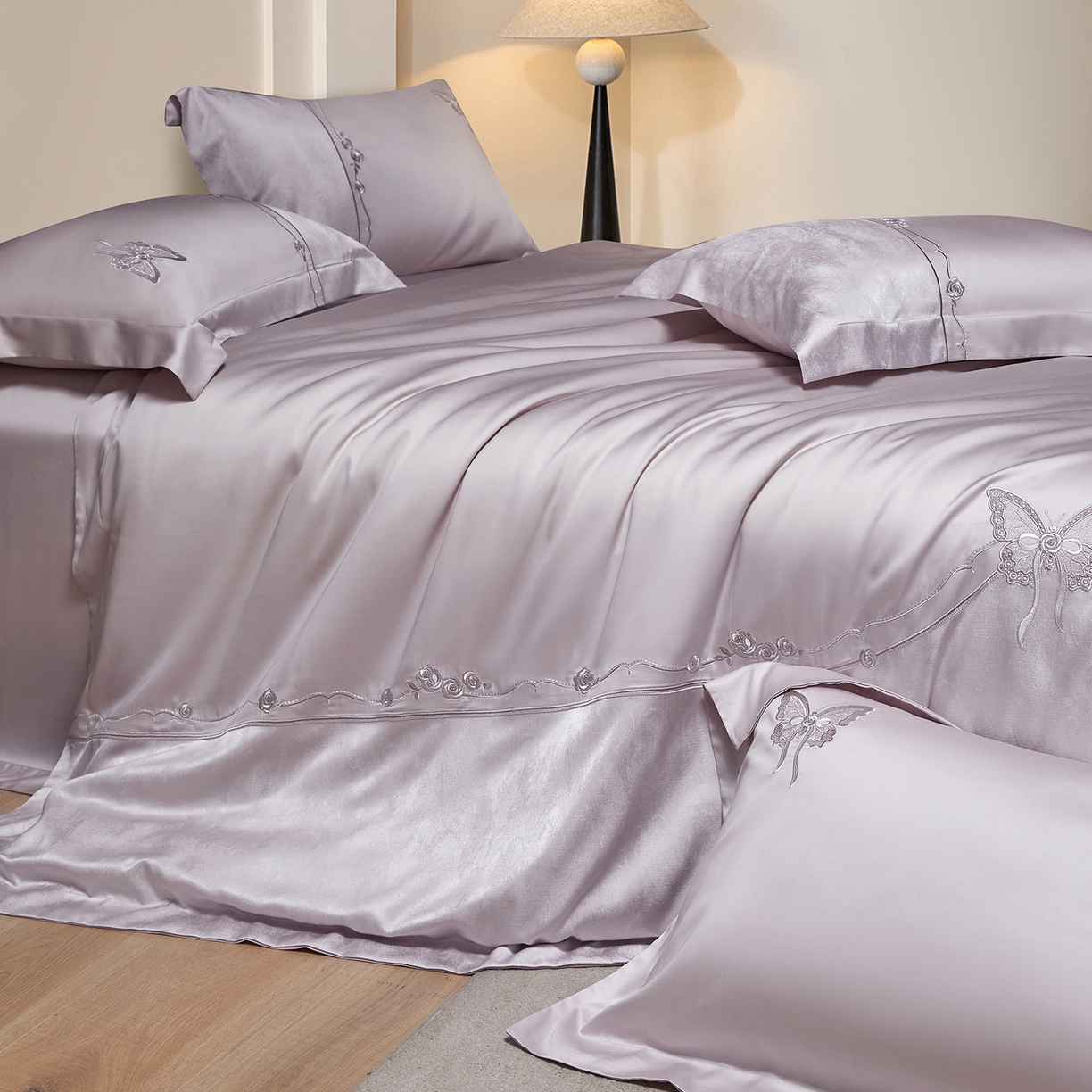 91家纺网 家纺一手货源 找家纺 蒂爵 2026新款天丝棉提花四件套 优雅紫