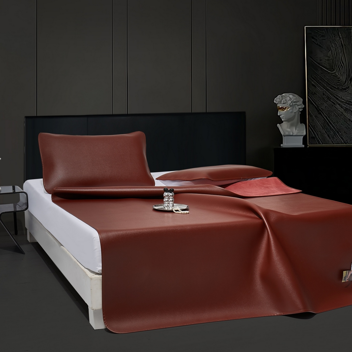 91家纺网 家纺一手货源 找家纺 （总）yyds网供 仿真牛皮席夏季高端软席凉感PE皮藤席子超纤皮革软凉席外贸版双面凉感加厚雪藤