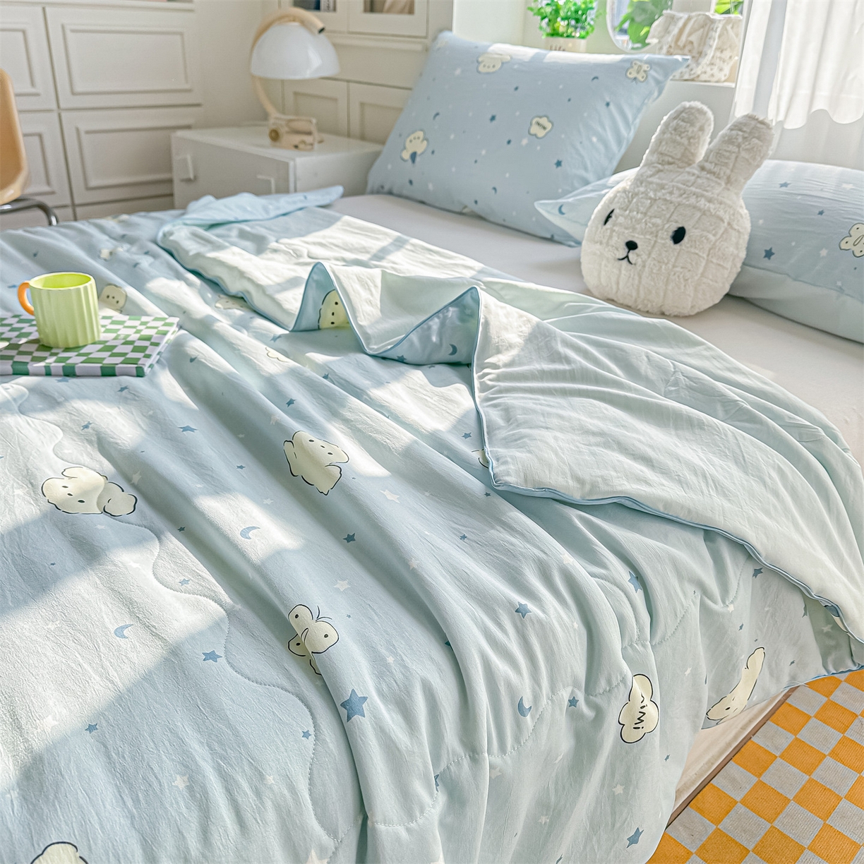 91家纺网 家纺一手货源 找家纺 招财星家纺 2026新款A类水洗棉皱绉纱夏被空调被印花夏凉被子被芯（带质检报告买家秀） 星空熊