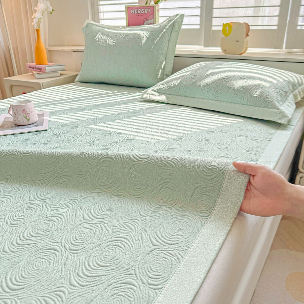 91家纺网 家纺一手货源 找家纺 （总）席都凉席工厂店 2026年款玫瑰提花凉感豆豆席云感亲肤可水洗夏凉软席直角款-云柔玫瑰