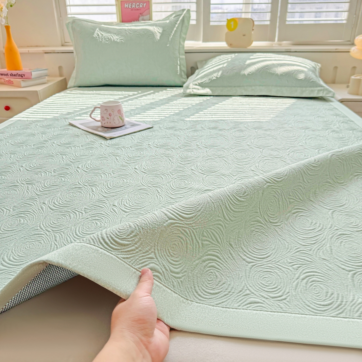 91家纺网 家纺一手货源 找家纺 席都凉席工厂店 2025年新款刺绣加厚双面印尼藤席-健康睡眠 古典棕