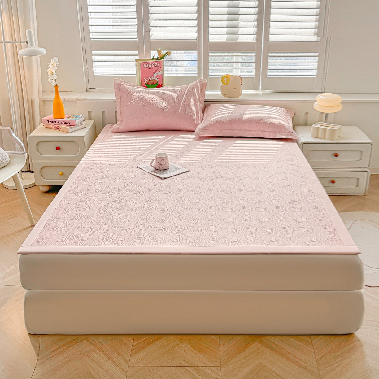 席都凉席工厂店 2026年款玫瑰提花凉感豆豆席云感亲肤可水洗夏凉软席直角款-云柔玫瑰 云柔玫瑰-樱花粉直角款