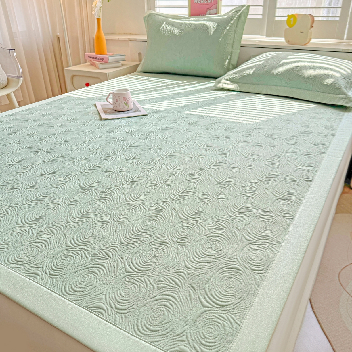 91家纺网 家纺一手货源 找家纺 （总）席都凉席工厂店 2026年款玫瑰提花凉感豆豆席云感亲肤可水洗夏凉软席直角款-云柔玫瑰