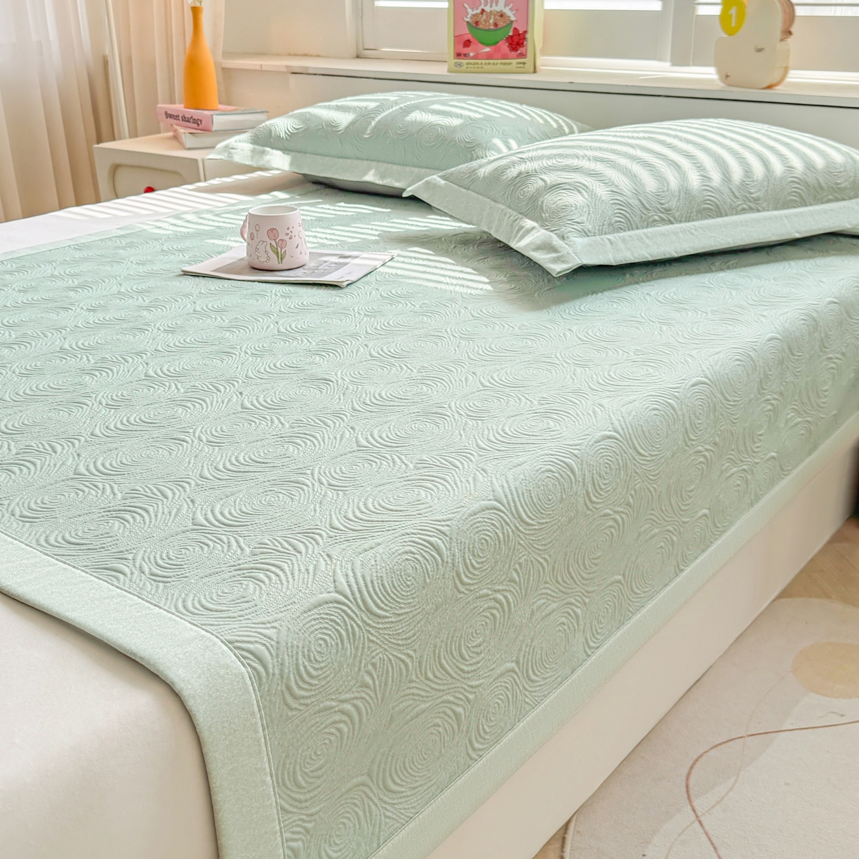 91家纺网 家纺一手货源 找家纺 （总）席都凉席工厂店 2026年款玫瑰提花凉感豆豆席云感亲肤可水洗夏凉软席直角款-云柔玫瑰