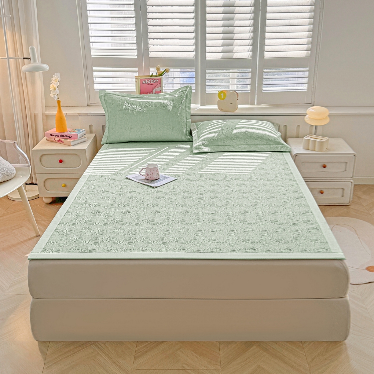 91家纺网 家纺一手货源 找家纺 席都凉席工厂店 2026年款玫瑰提花凉感豆豆席云感亲肤可水洗夏凉软席直角款-云柔玫瑰 云柔玫瑰-薄荷绿直角款