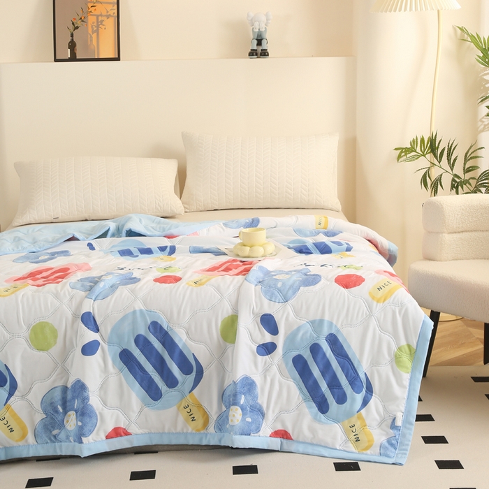 91家纺网 家纺一手货源 找家纺 悦织湾家纺 2026新款超声波夏凉被印花水洗棉夏被供货批发赠品礼品被便宜夏被 缤纷心情