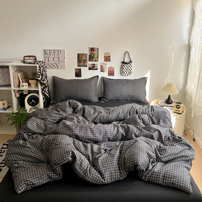 朵朵家纺 2025新款芦荟棉亲肤印花系列被套单件-单被套 黑小格