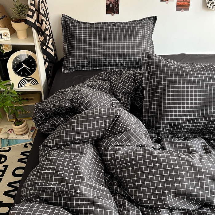 91家纺网 家纺一手货源 找家纺 朵朵家纺 2025新款芦荟棉亲肤印花系列被套单件-单被套 黑小格