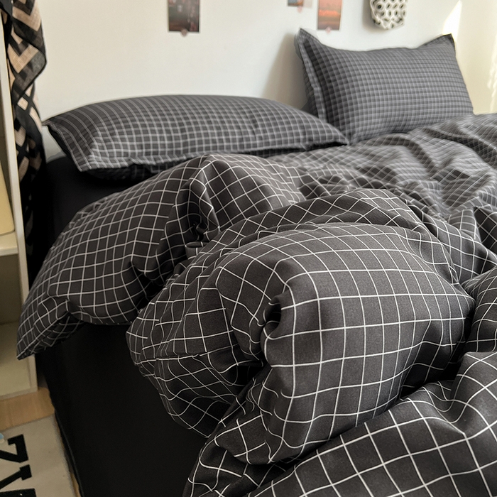 91家纺网 家纺一手货源 找家纺 朵朵家纺 2025新款芦荟棉亲肤印花系列被套单件-单被套 黑小格