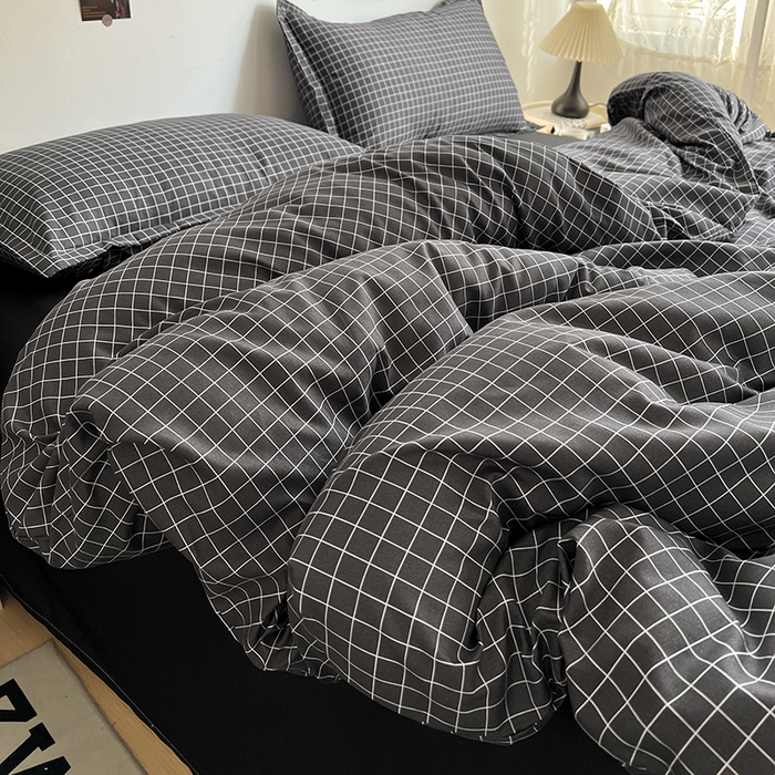 91家纺网 家纺一手货源 找家纺 朵朵家纺 2025新款芦荟棉亲肤印花系列被套单件-单被套 黑小格