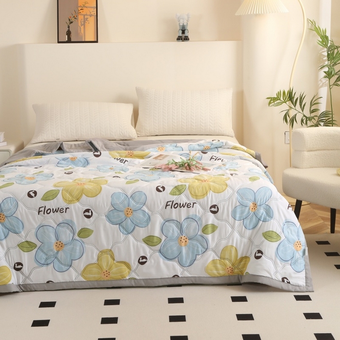 91家纺网 家纺一手货源 找家纺 悦织湾家纺 2026新款超声波夏凉被印花水洗棉夏被供货批发赠品礼品被便宜夏被 甜美花香