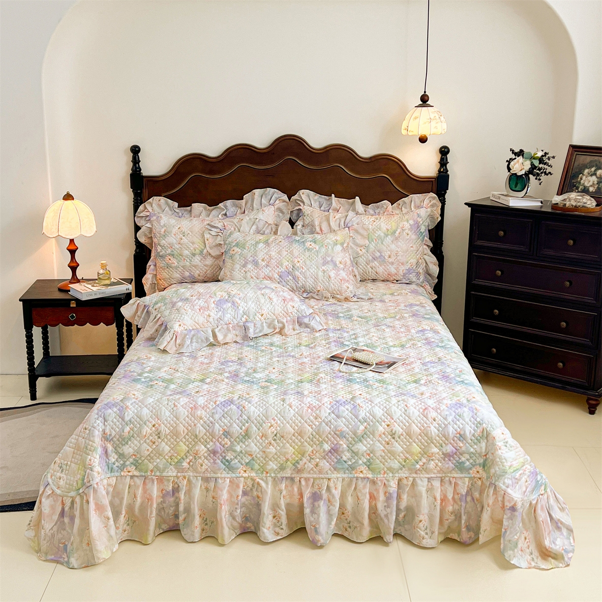 宜凡 2026新款莱赛尔夹棉床盖单件床盖三件套 鸢尾幽梦