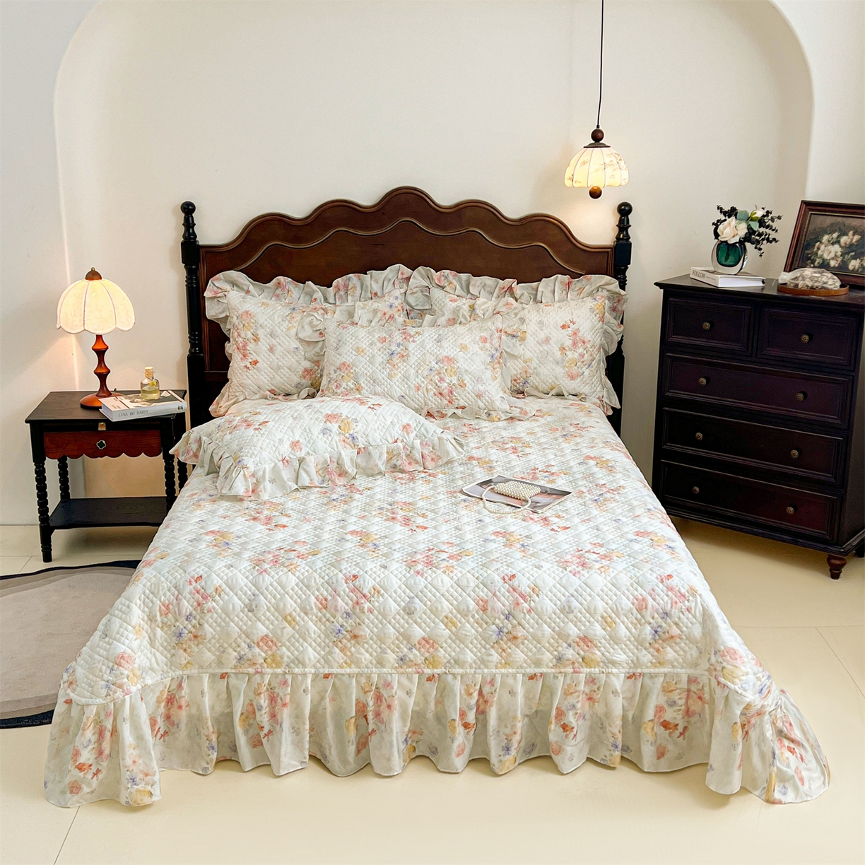 宜凡 2026新款莱赛尔夹棉床盖单件床盖三件套 海棠听风