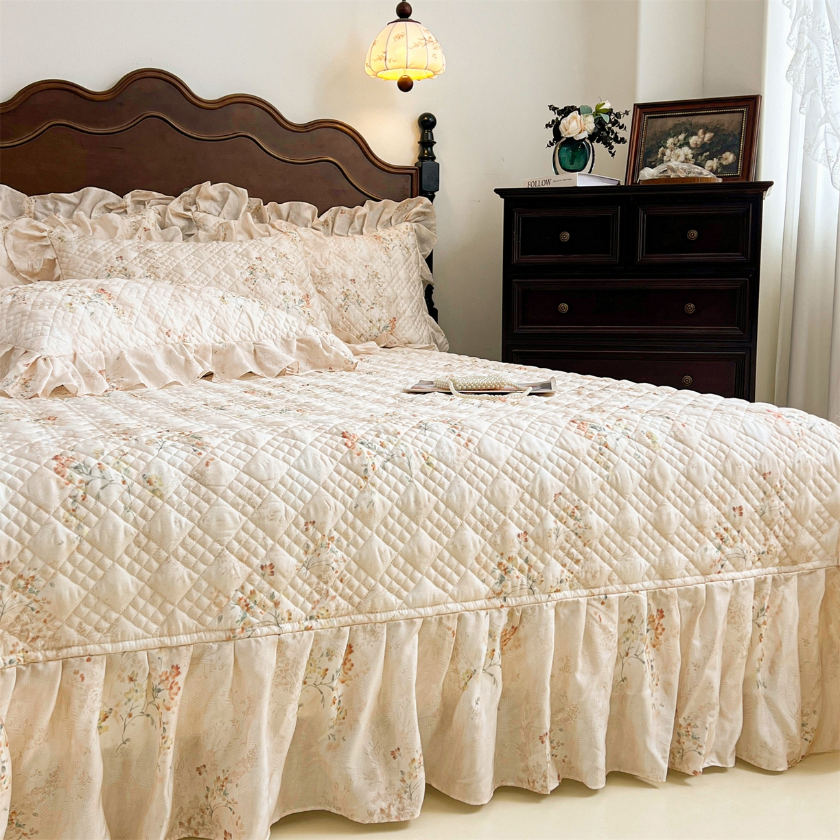 91家纺网 家纺一手货源 找家纺 宜凡 2026新款莱赛尔夹棉床盖单件床盖三件套 兰枝玉树