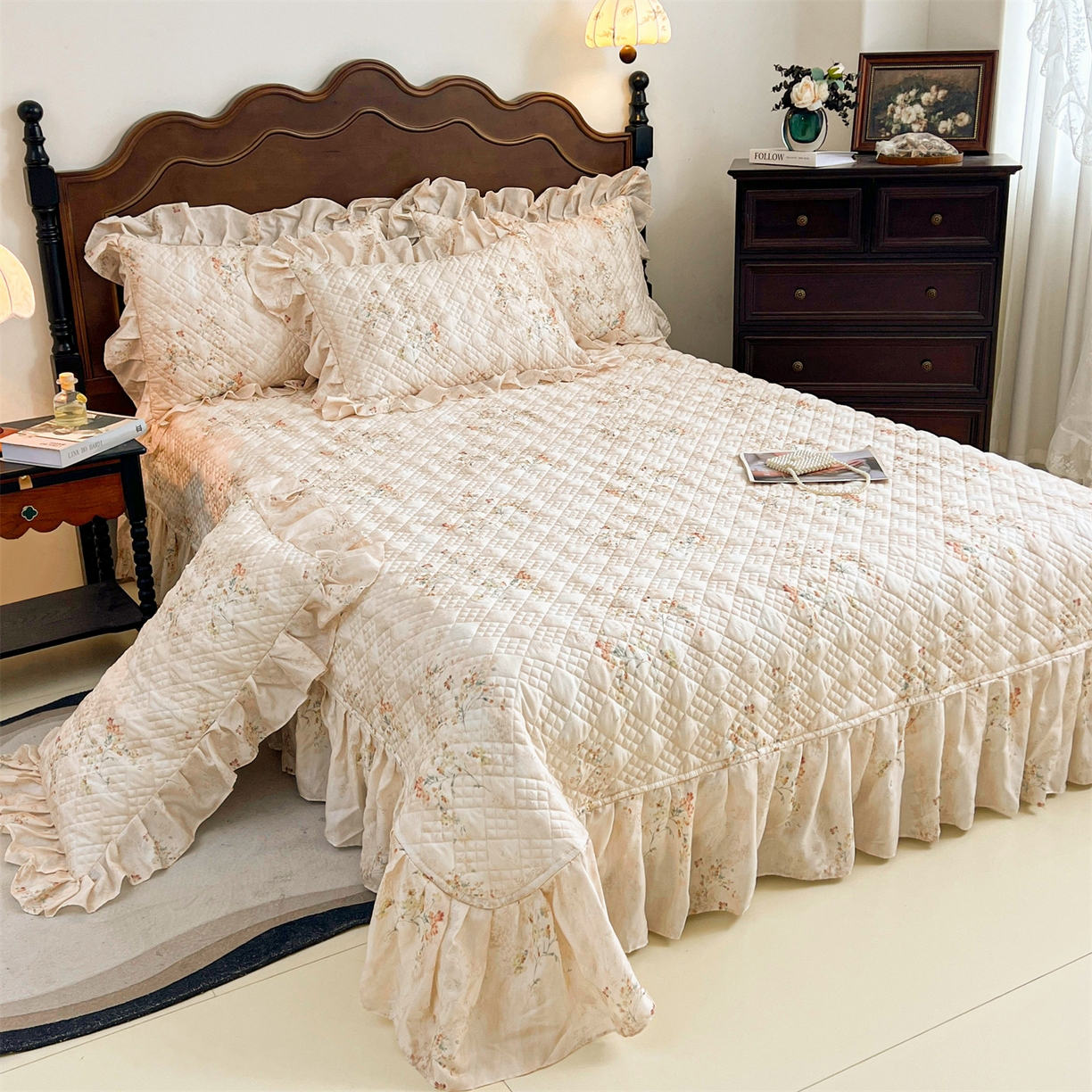 91家纺网 家纺一手货源 找家纺 宜凡 2026新款莱赛尔夹棉床盖单件床盖三件套 兰枝玉树