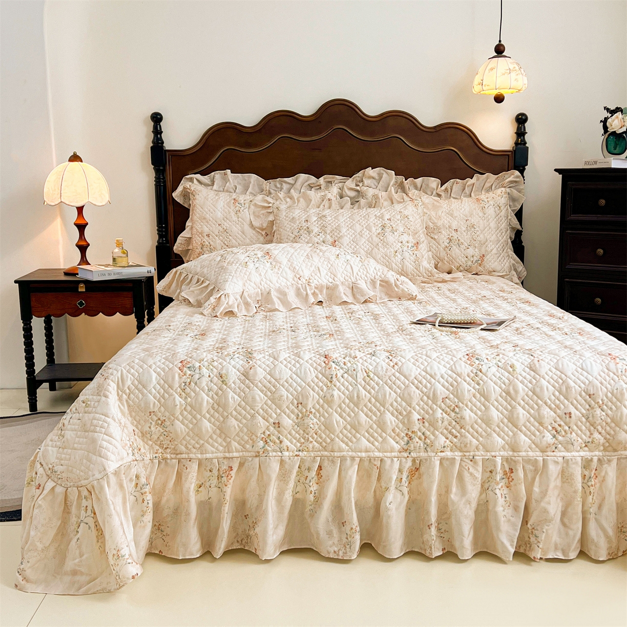 91家纺网 家纺一手货源 找家纺 宜凡 2026新款莱赛尔夹棉床盖单件床盖三件套 兰枝玉树