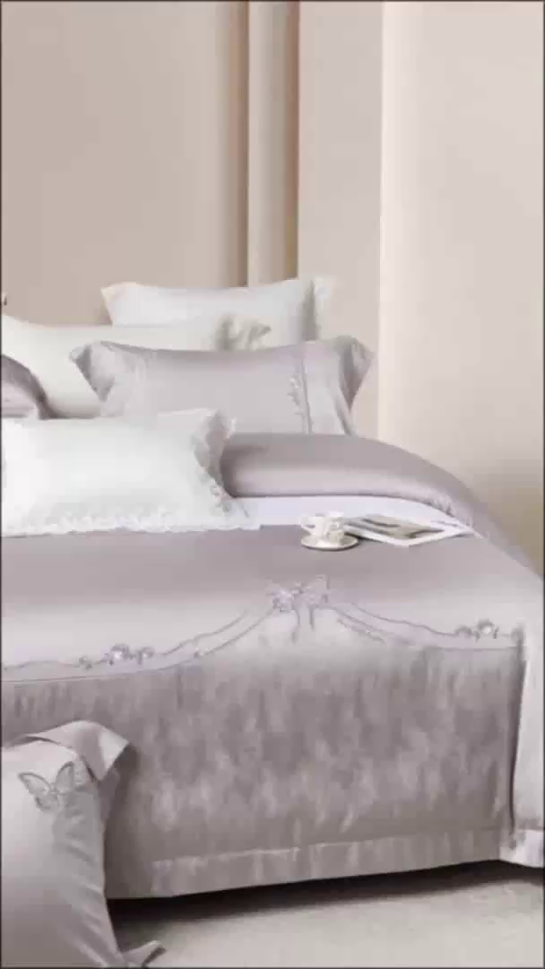 91家纺网 家纺一手货源 找家纺 蒂爵 2026新款天丝棉提花四件套 高级灰