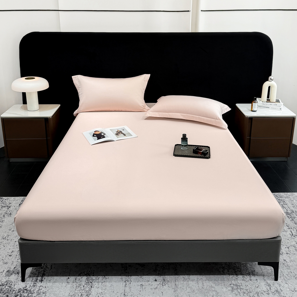 91家纺网 家纺一手货源 找家纺 （总）莱势 2026新品100支全棉纯棉50x50s贡缎长绒棉纯色素色单品床单 床笠 枕套