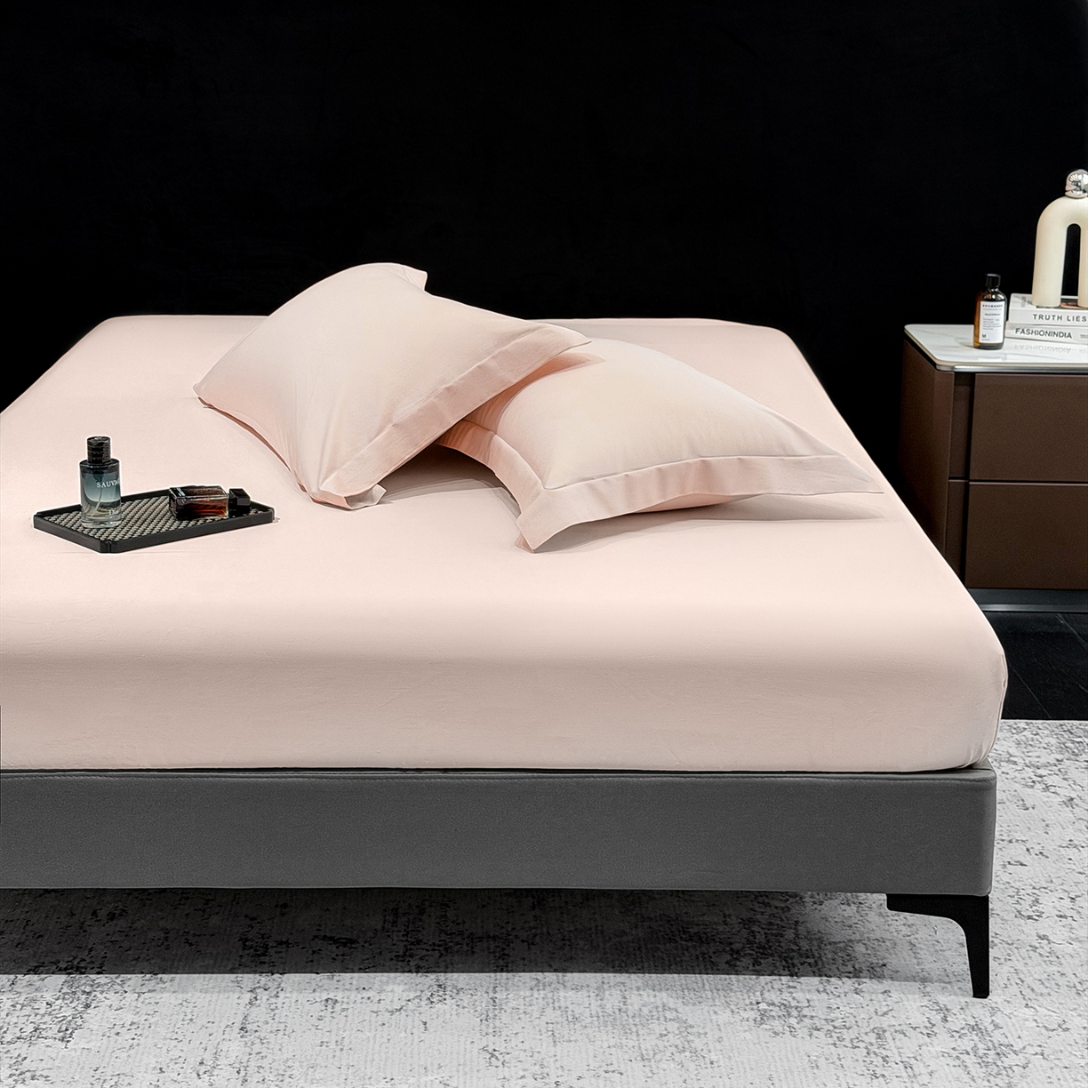 91家纺网 家纺一手货源 找家纺 （总）莱势 2026新品100支全棉纯棉50x50s贡缎长绒棉纯色素色单品床单 床笠 枕套