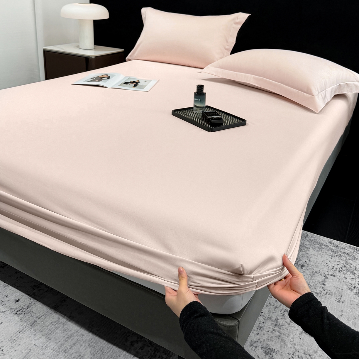 91家纺网 家纺一手货源 找家纺 （总）莱势 2026新品100支全棉纯棉50x50s贡缎长绒棉纯色素色单品床单 床笠 枕套