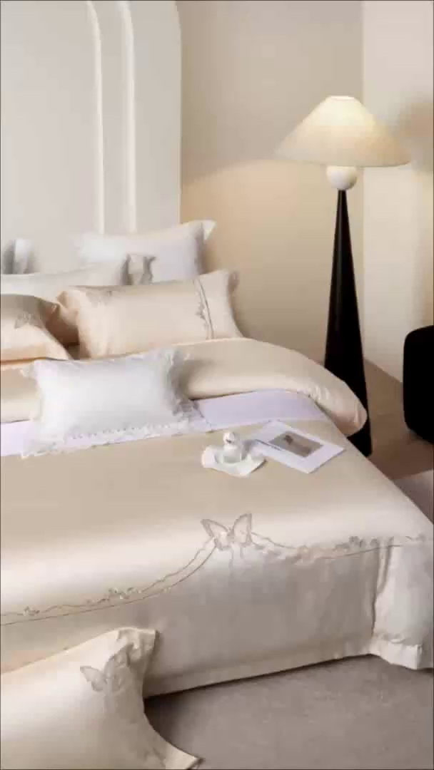 91家纺网 家纺一手货源 找家纺 蒂爵 2026新款天丝棉提花四件套 香槟金