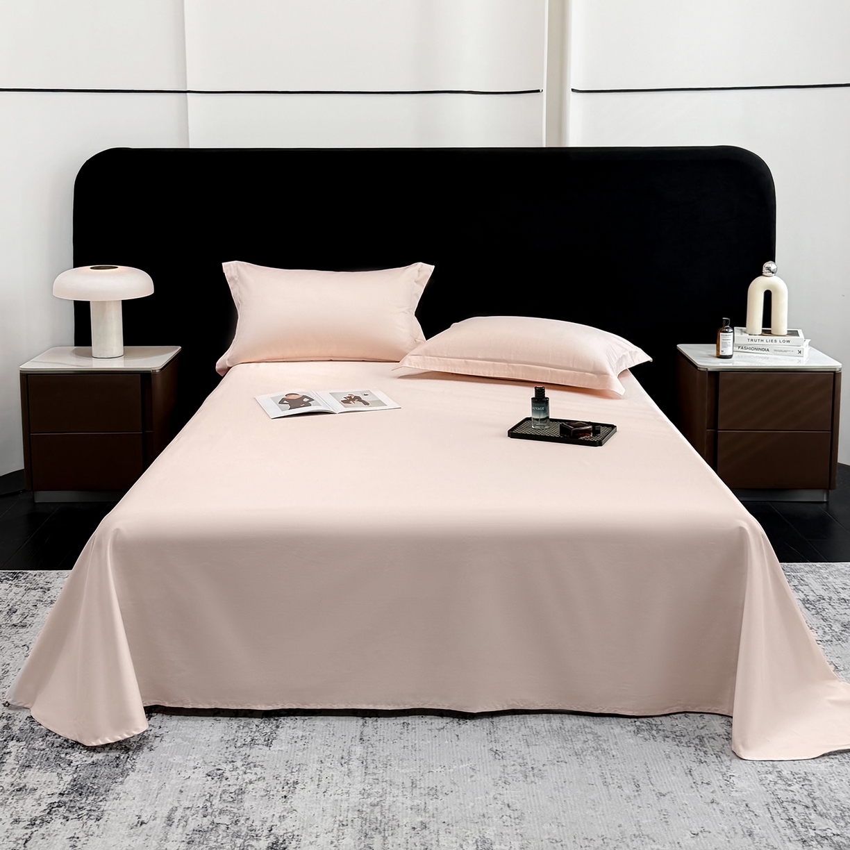 91家纺网 家纺一手货源 找家纺 （总）莱势 2026新品100支全棉纯棉50x50s贡缎长绒棉纯色素色单品床单 床笠 枕套