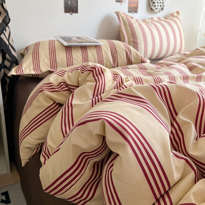 朵朵家纺 2025新款亲肤水洗棉芦荟棉印花四件套 焦糖棕