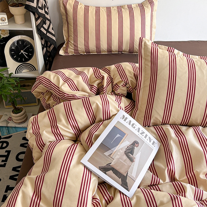 91家纺网 家纺一手货源 找家纺 朵朵家纺 2025新款亲肤水洗棉芦荟棉印花四件套 焦糖棕