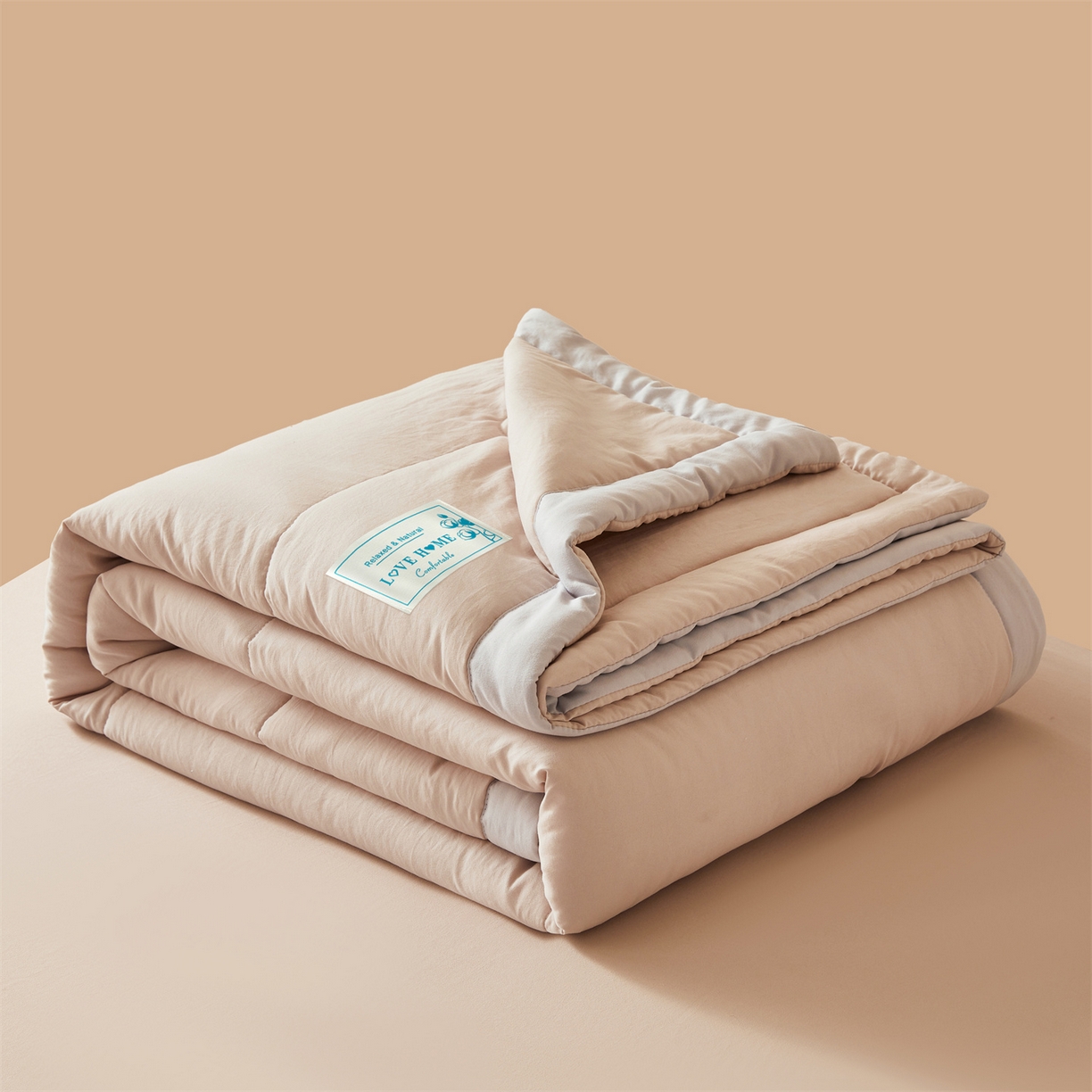 91家纺网 家纺一手货源 找家纺 罗布斯 2026新款简约纯色风水洗棉双拼夏被新疆棉花被夏凉被空调被(买家秀加微） 香槟咖