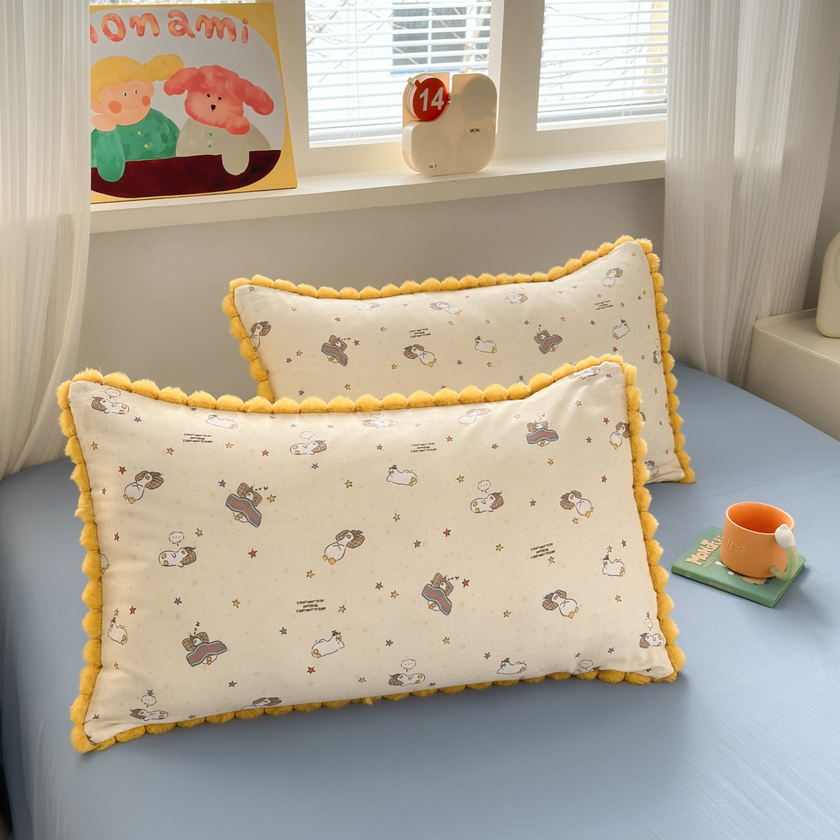 91家纺网 家纺一手货源 找家纺 （总）丽涵家纺 2026新款全棉双层纱全棉纯棉大雁纹毛球花边四件套