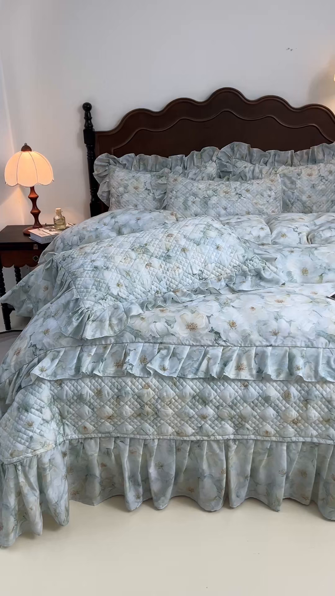 91家纺网 家纺一手货源 找家纺 宜凡 2026新款莱赛尔夹棉床盖单件床盖三件套 栀子花年