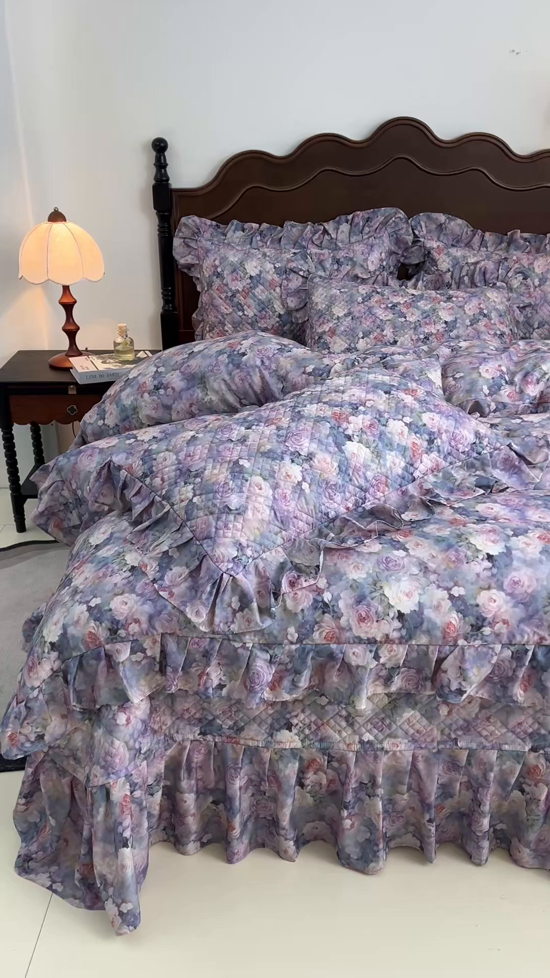 91家纺网 家纺一手货源 找家纺 宜凡 2026新款莱赛尔夹棉床盖单件床盖三件套 海棠碎影