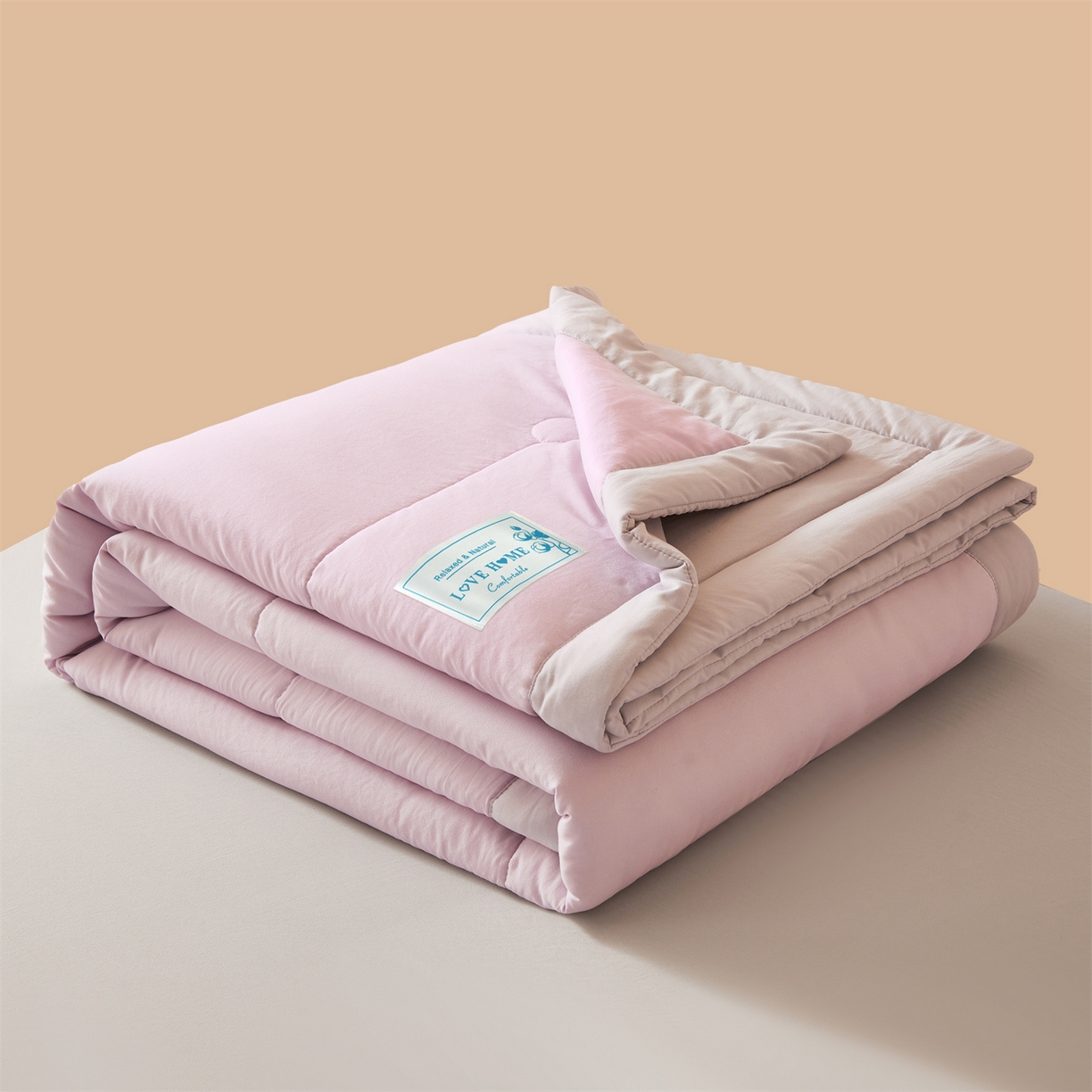 91家纺网 家纺一手货源 找家纺 罗布斯 2026新款简约纯色风水洗棉双拼夏被新疆棉花被夏凉被空调被(买家秀加微） 香氛紫拼灰