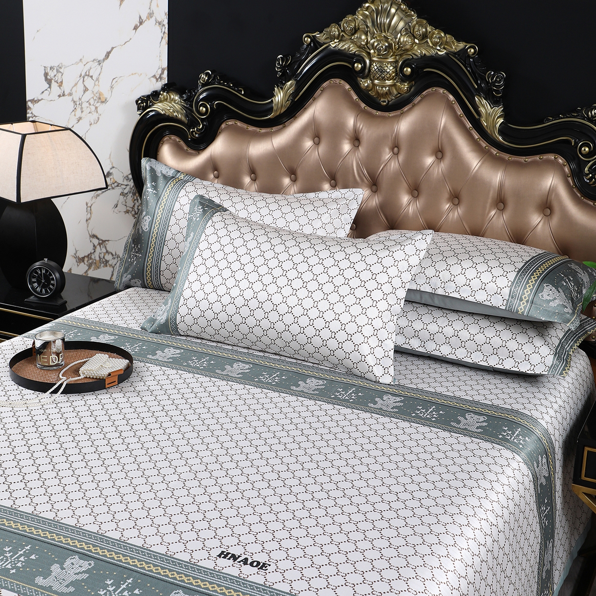 91家纺网 家纺一手货源 找家纺 悦织湾家纺 2026新款印花冰丝席三件套斜纹加厚冰丝凉席套件可机洗可折叠夏凉席子 贵族风范