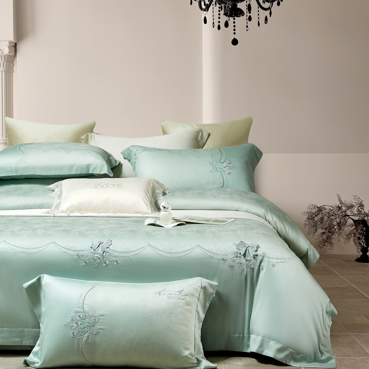 91家纺网 家纺一手货源 找家纺 蒂爵 2026新款天丝棉提花四件套 柔光兰