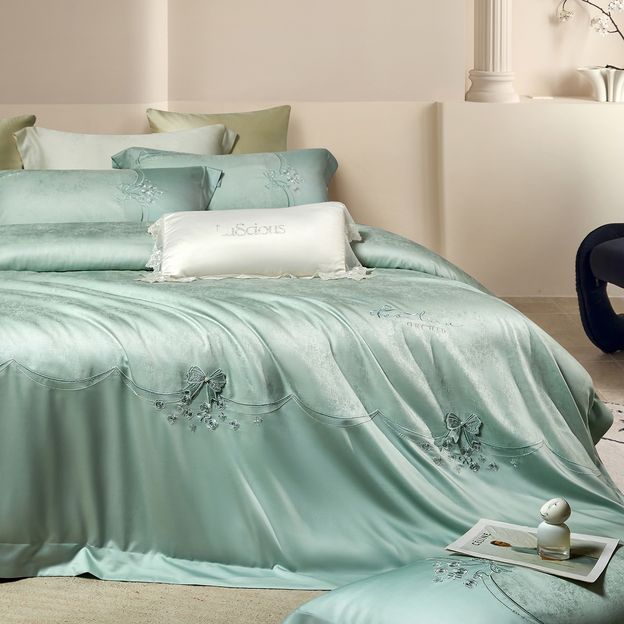 91家纺网 家纺一手货源 找家纺 蒂爵 2026新款天丝棉提花四件套 柔光兰